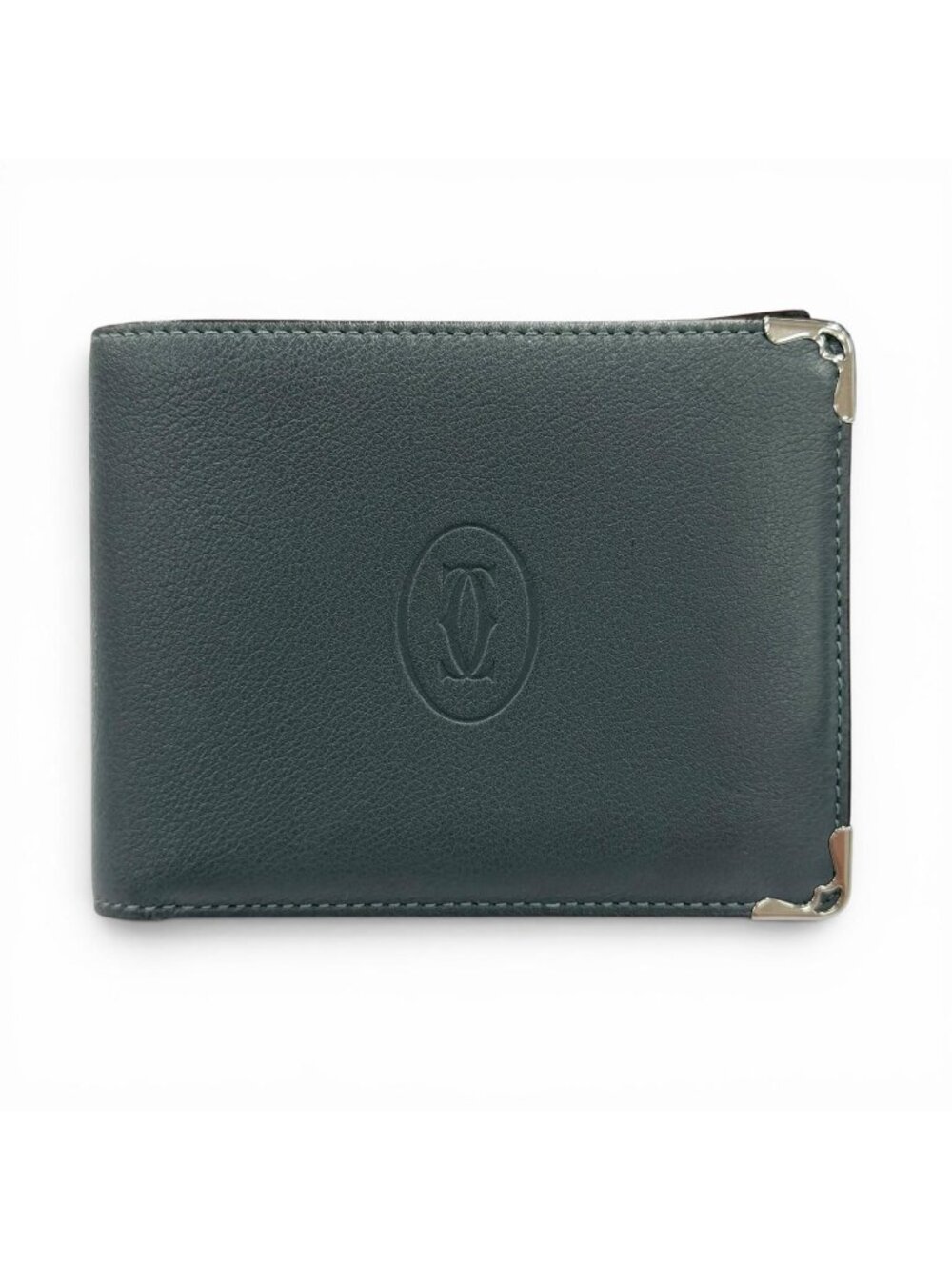 Cartier Leather Must de Cartier Logo Billfold Bifold Wallet Navy Silver